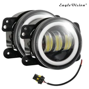 1 Pair 4Inch Round Led Fog Lights 30W 6000K White Halo Ring DRL