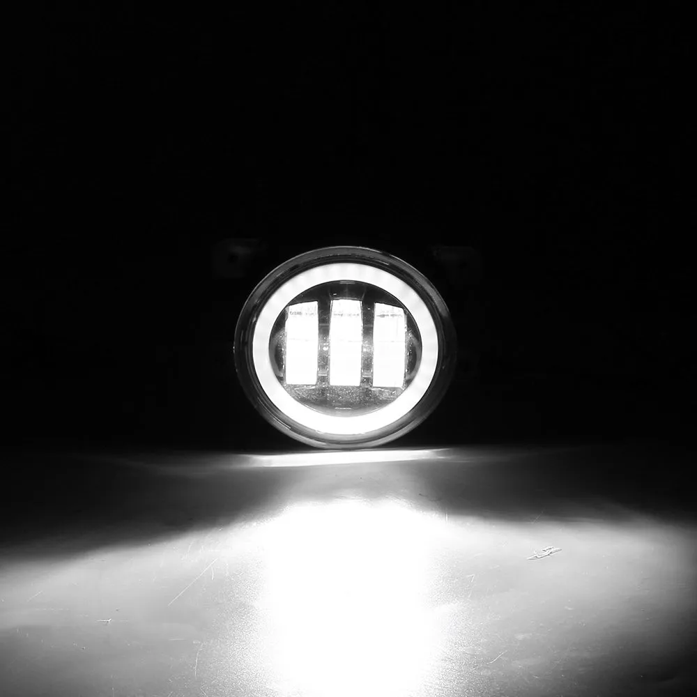 1 Pair 4Inch Round Led Fog Lights 30W 6000K White Halo Ring DRL