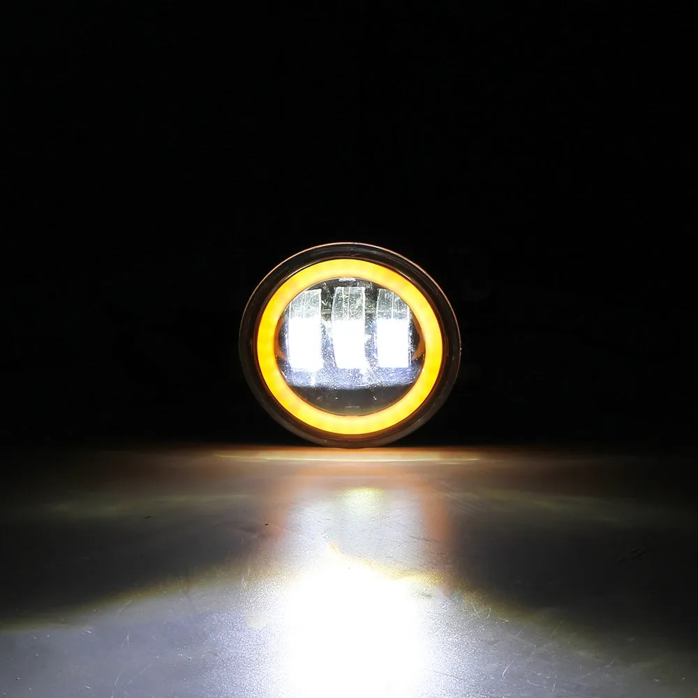 1 Pair 4Inch Round Led Fog Lights 30W 6000K White Halo Ring DRL