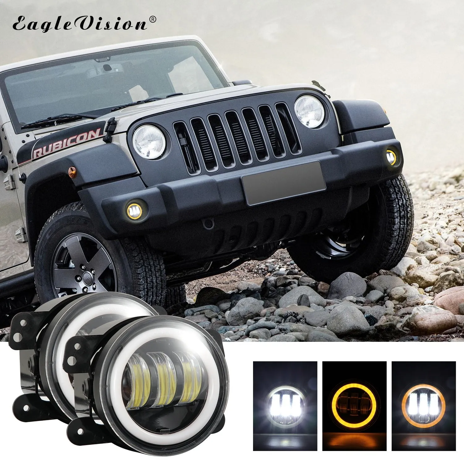 1 Pair 4Inch Round Led Fog Lights 30W 6000K White Halo Ring DRL