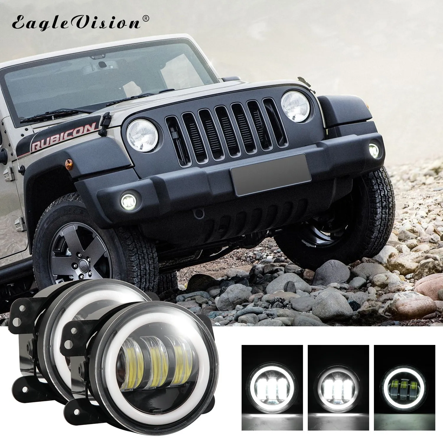 1 Pair 4Inch Round Led Fog Lights 30W 6000K White Halo Ring DRL