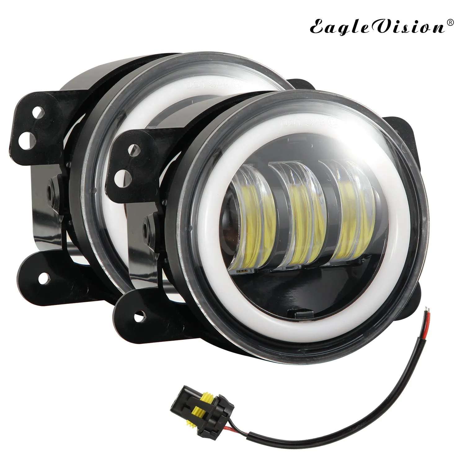 1 Pair 4Inch Round Led Fog Lights 30W 6000K White Halo Ring DRL