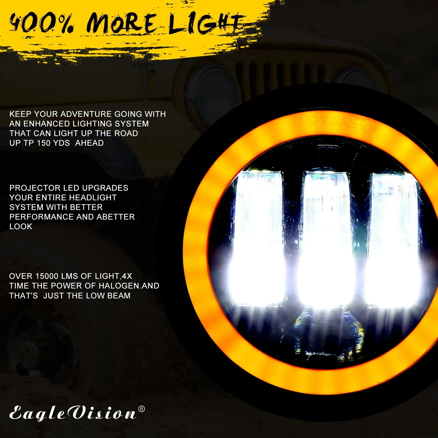 1 Pair 4Inch Round Led Fog Lights 30W 6000K White Halo Ring DRL