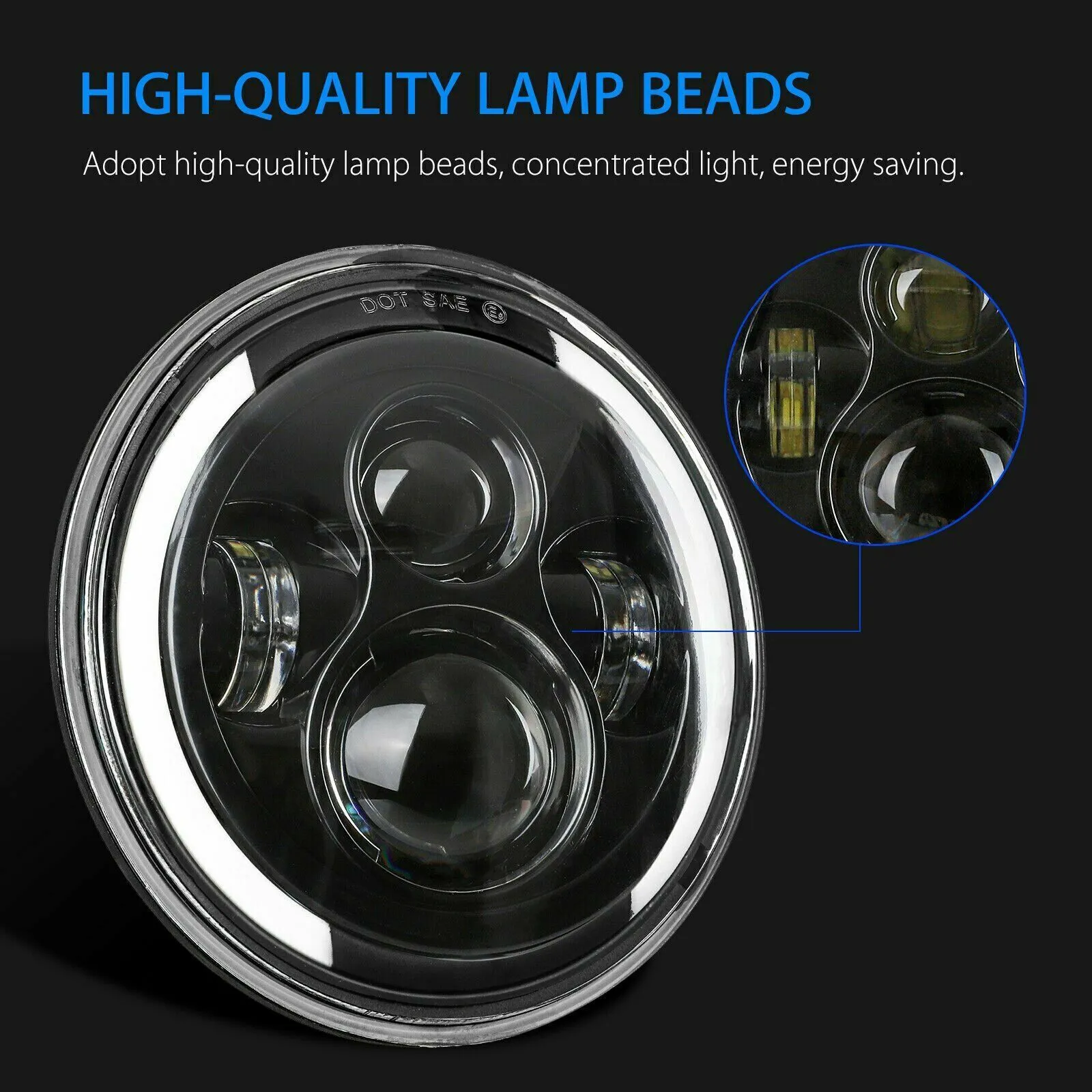1 Pair 7 Inch Round Shaped LED Front Headlight Daytime Running