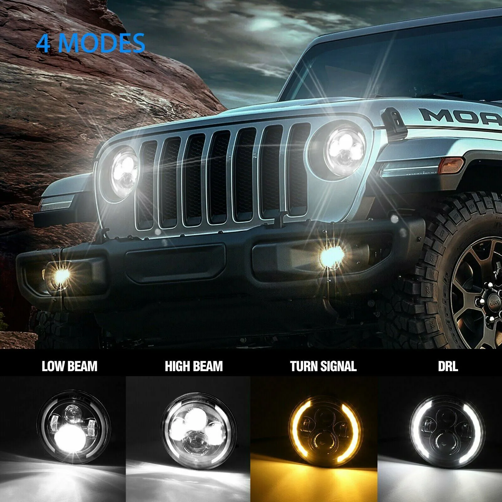 1 Pair 7 Inch Round Shaped LED Front Headlight Daytime Running