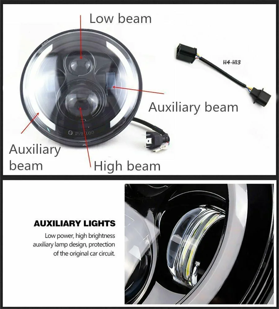 1 Pair 7 Inch Round Shaped LED Front Headlight Daytime Running