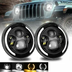1 Pair 7 Inch Round Shaped LED Front Headlight Daytime Running