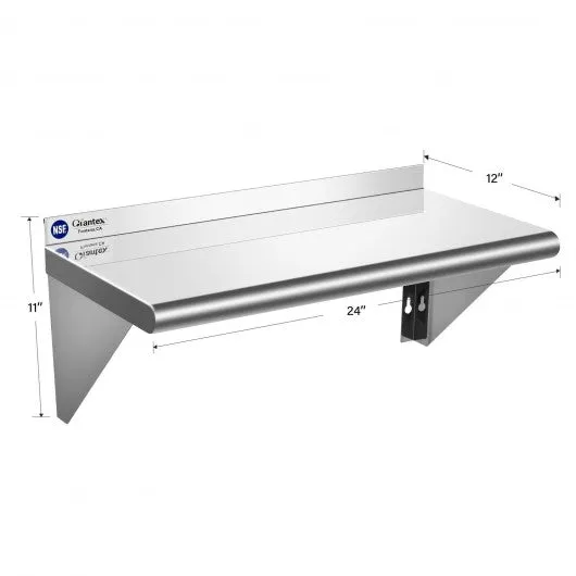 12" ×24" Stainless Steel NSF Commercial Wall Mount Shelf - Kitchen & Restaurant