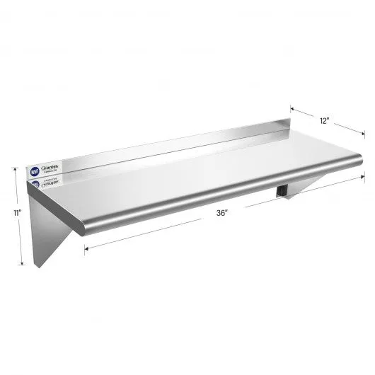12" � 36" Stainless Steel NSF Commercial Wall Mount Shelf - Kitchen & Restaurant