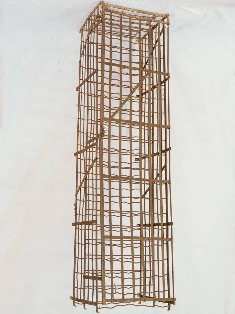 160-bottle tall antique French iron wall-mount wine rack cage 85½"