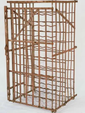 19th-century French wall-mount iron wine storage cage - 72 bottles, 45" x 22"