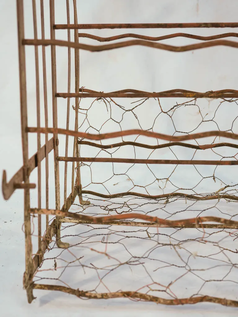 19th-century French wall-mount iron wine storage cage - 72 bottles, 45" x 22"