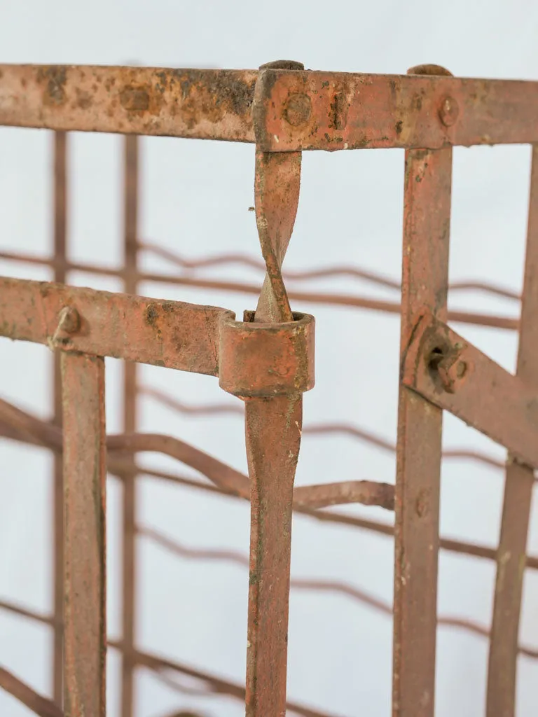 19th-century French wall-mount iron wine storage cage - 72 bottles, 45" x 22"