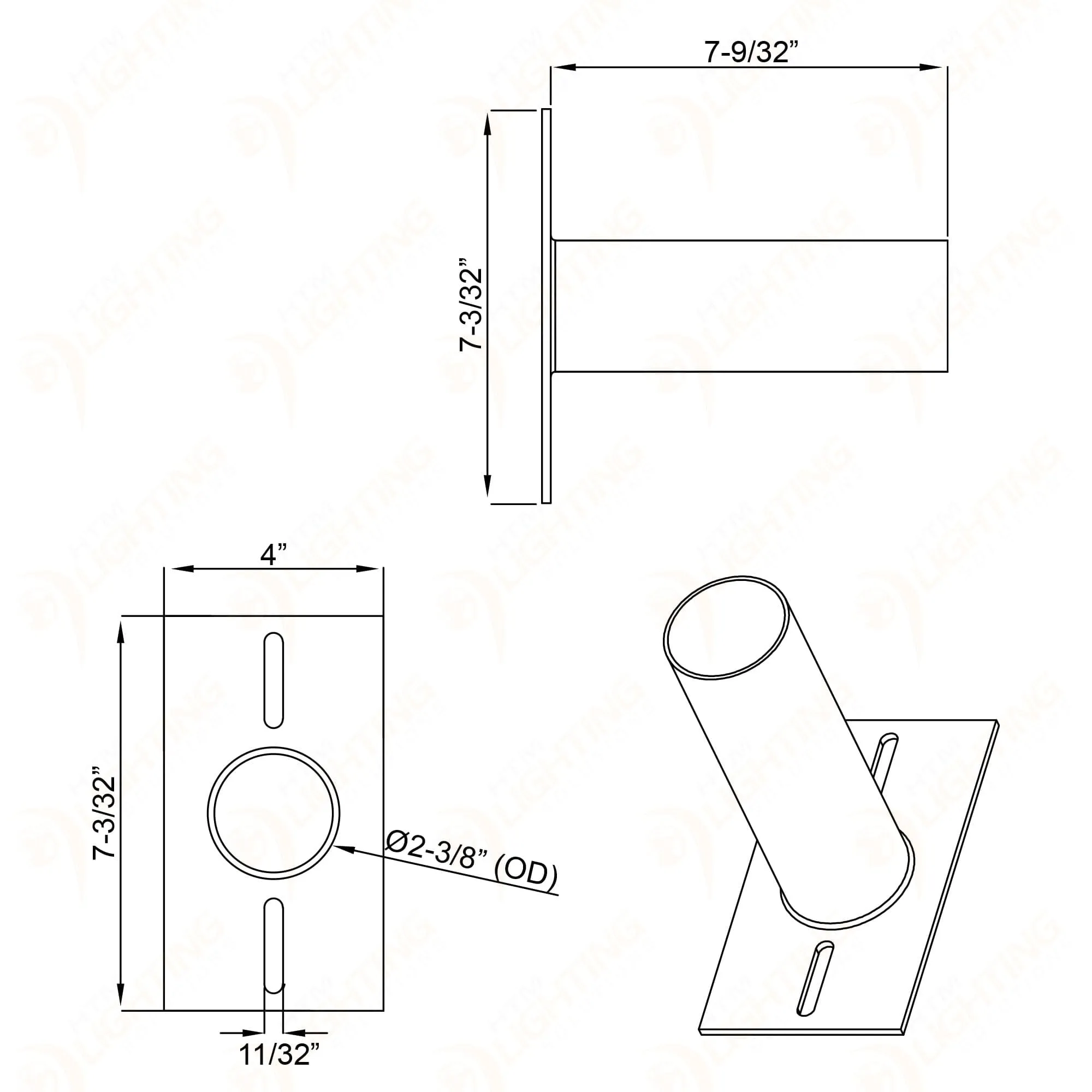 2-3/8'' OD Horizontal Tenon Mid-Pole Bracket