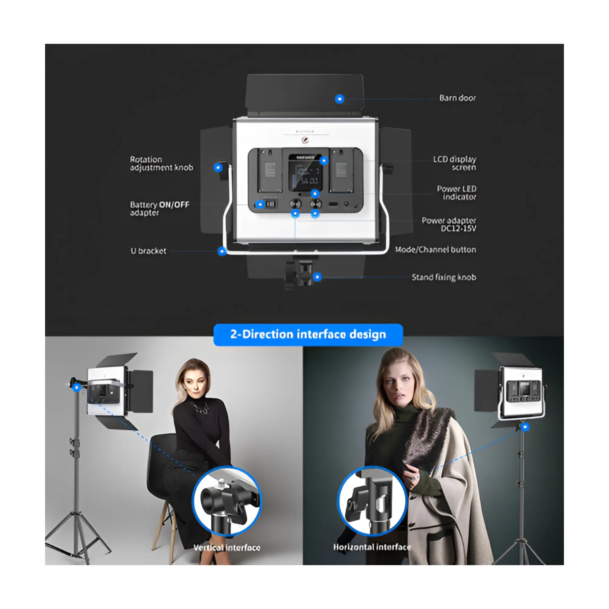 2200mAh Multicolor Studio LED Light with Remote Control and Battery Charger
