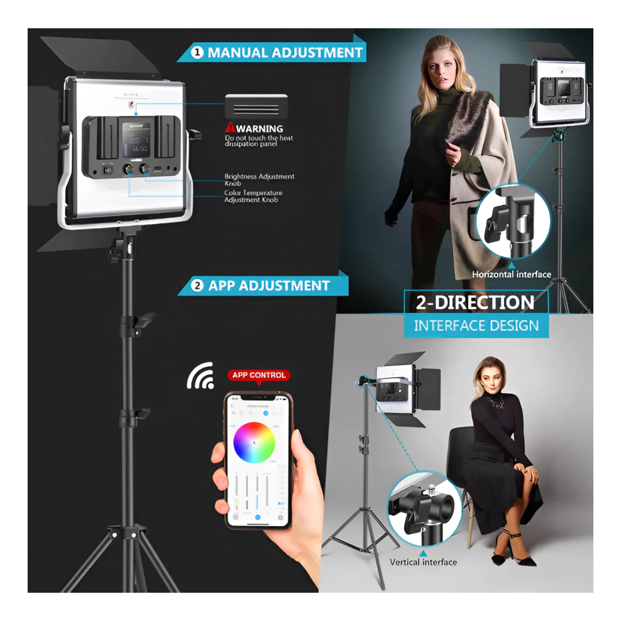 2200mAh Multicolor Studio LED Light with Remote Control and Battery Charger