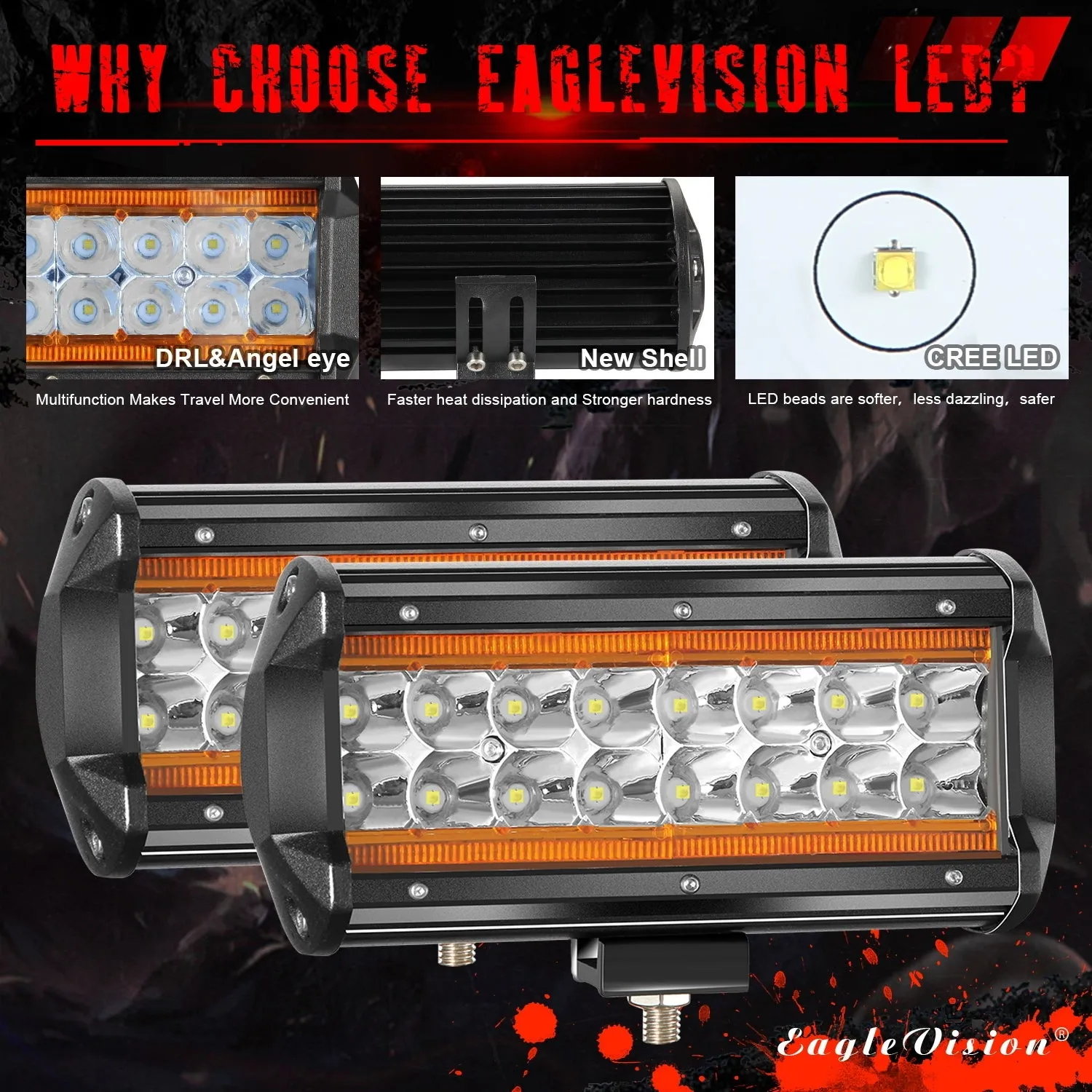 2PCS 7Inch LED Light Bar Marker Lights 240W 24000LM 3000K 6000K
