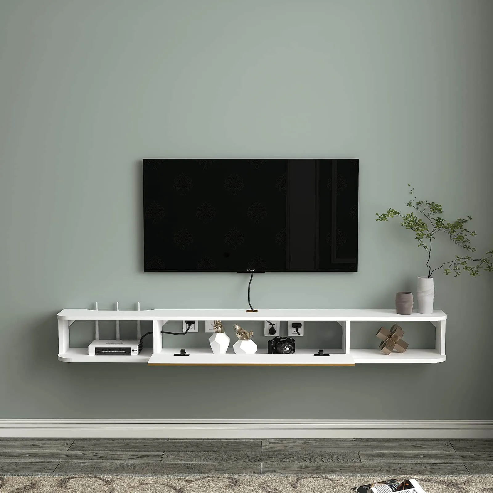 55" Slendera Floating TV Stand, White