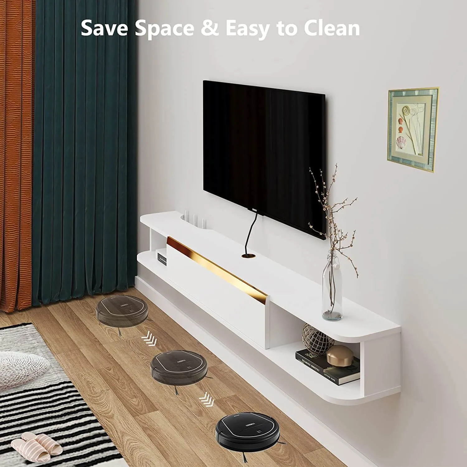 55" Slendera Floating TV Stand, White