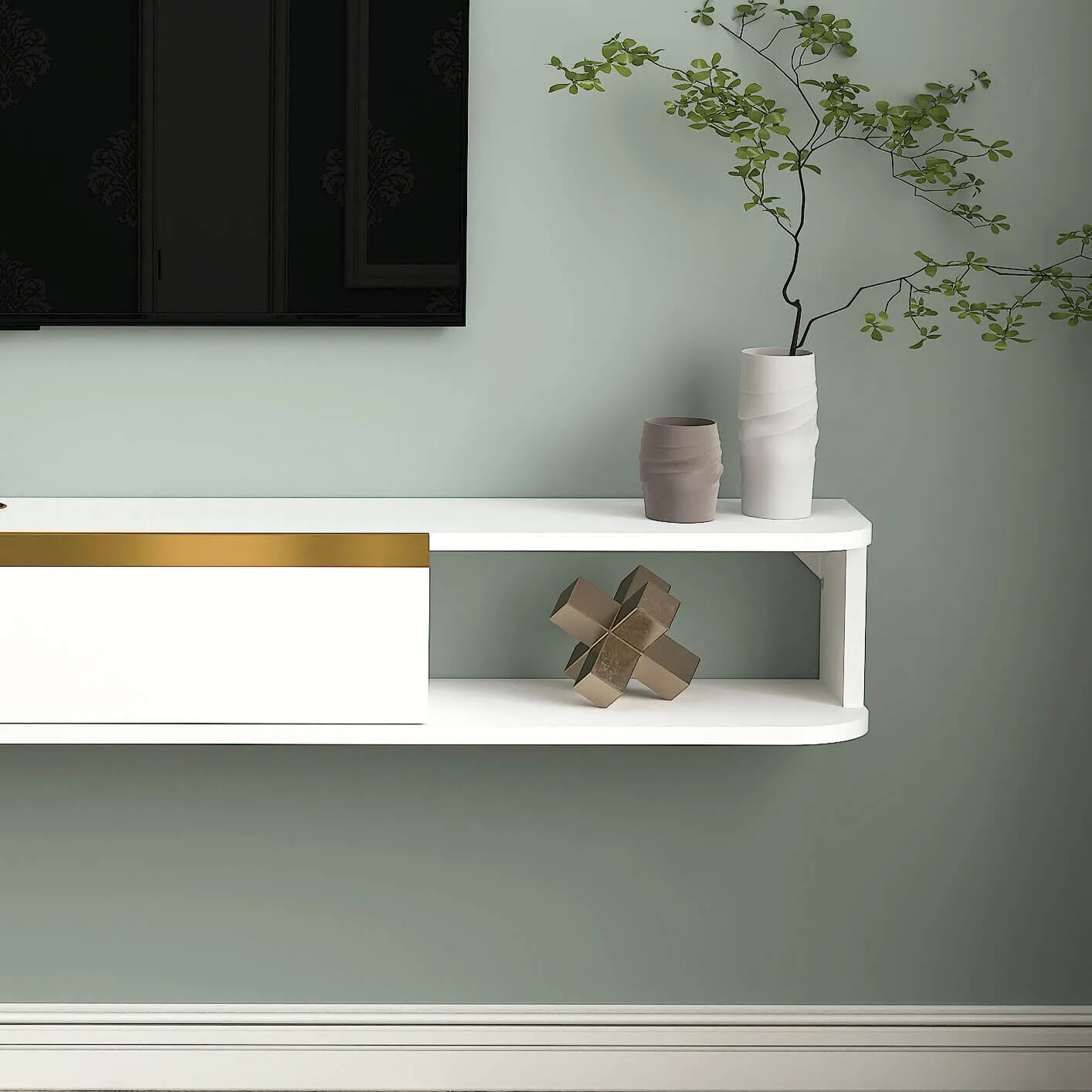 55" Slendera Floating TV Stand, White