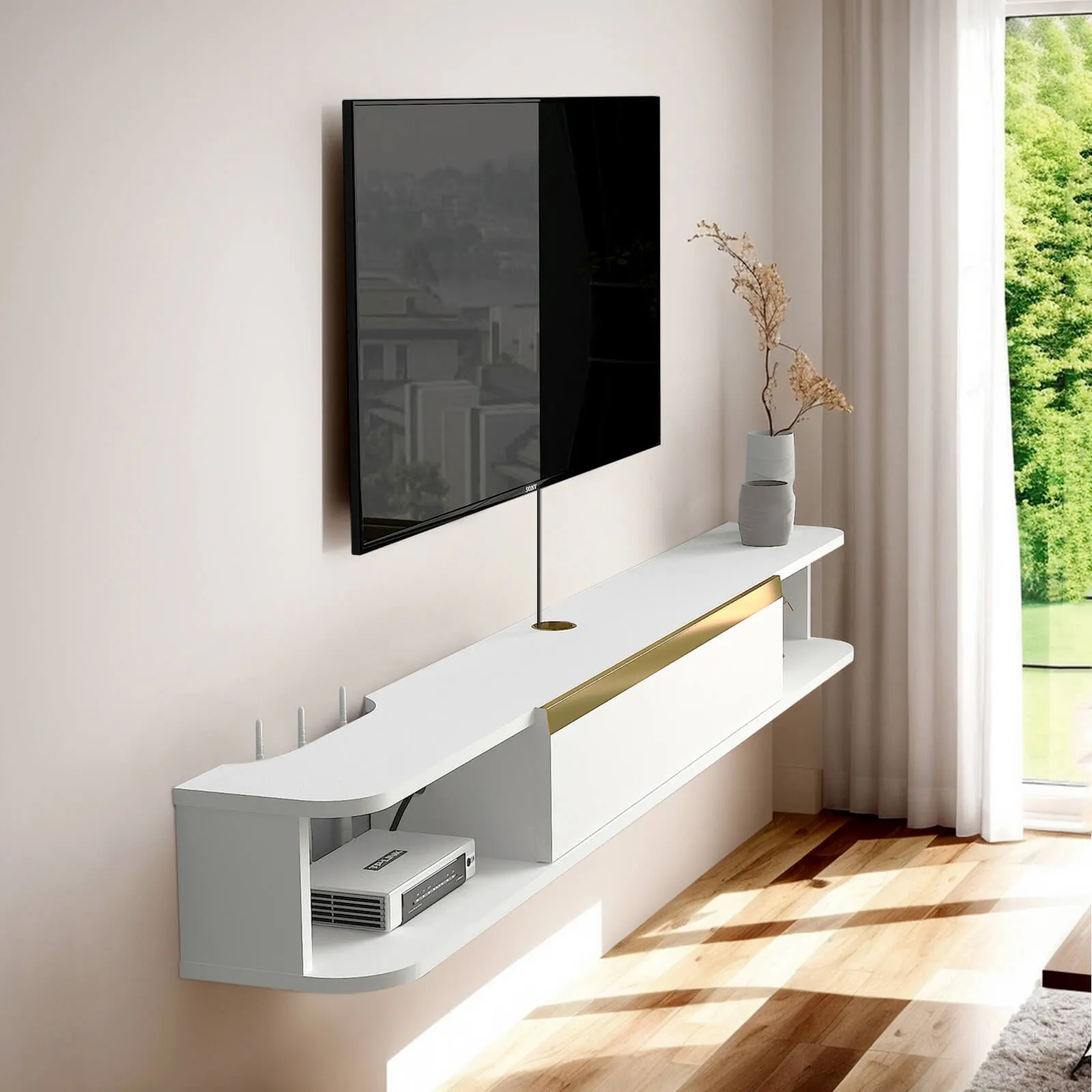 55" Slendera Floating TV Stand, White