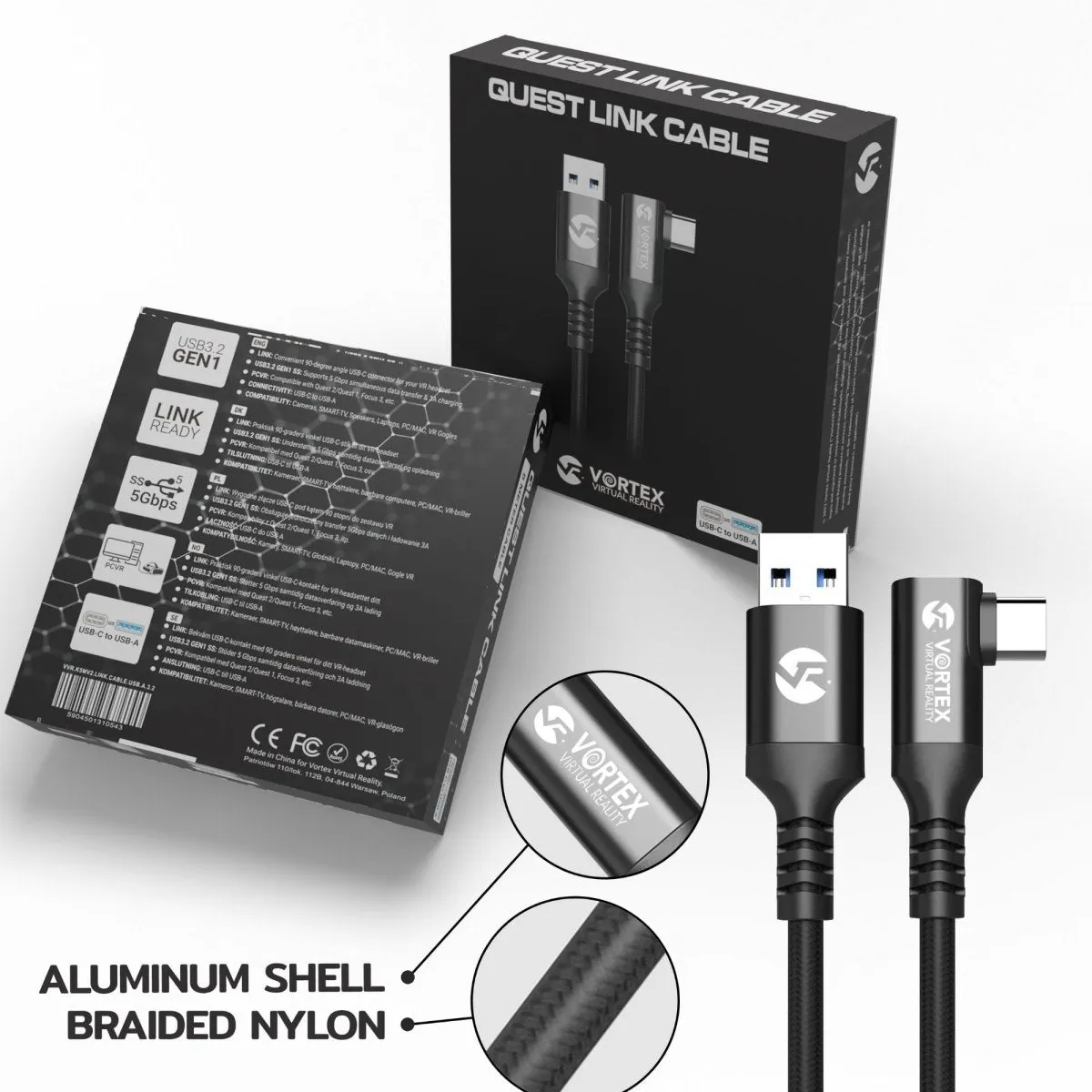 5m cable from VortexVR USB-A to Meta Quest Link | to Quest 3S Quest 3 Quest 2