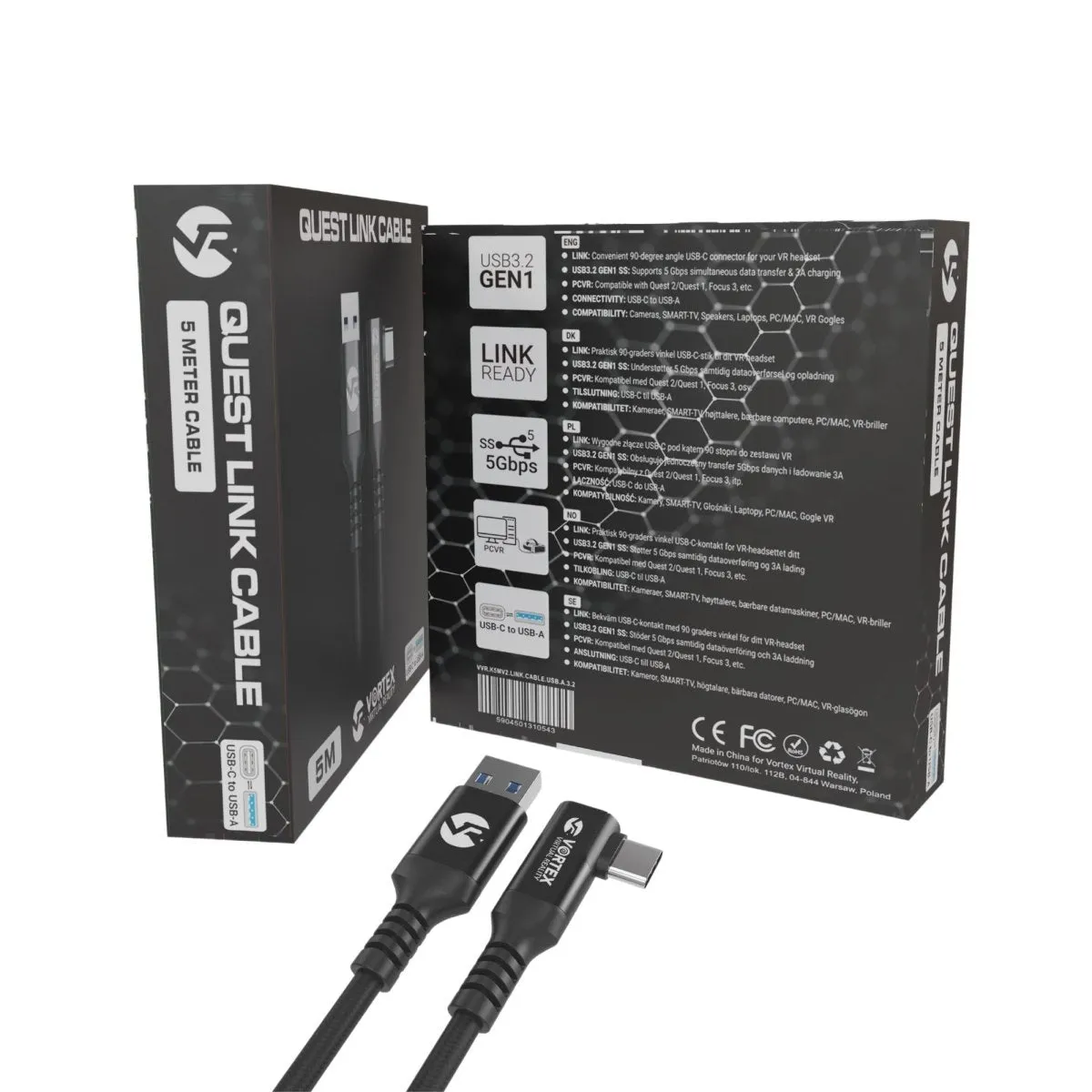 5m cable from VortexVR USB-A to Meta Quest Link | to Quest 3S Quest 3 Quest 2