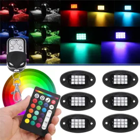 6Pcs Universal Colorful RGB LED Car Rock Lights RF Dual Remote Control 5050 72 Led Waterproof IP68 Energy-Saving Ambient Lamp Car SUV Pickup