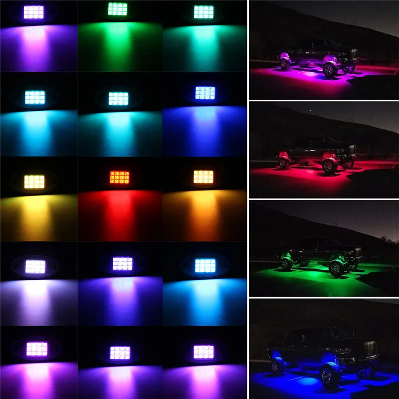 6Pcs Universal Colorful RGB LED Car Rock Lights RF Dual Remote Control 5050 72 Led Waterproof IP68 Energy-Saving Ambient Lamp Car SUV Pickup