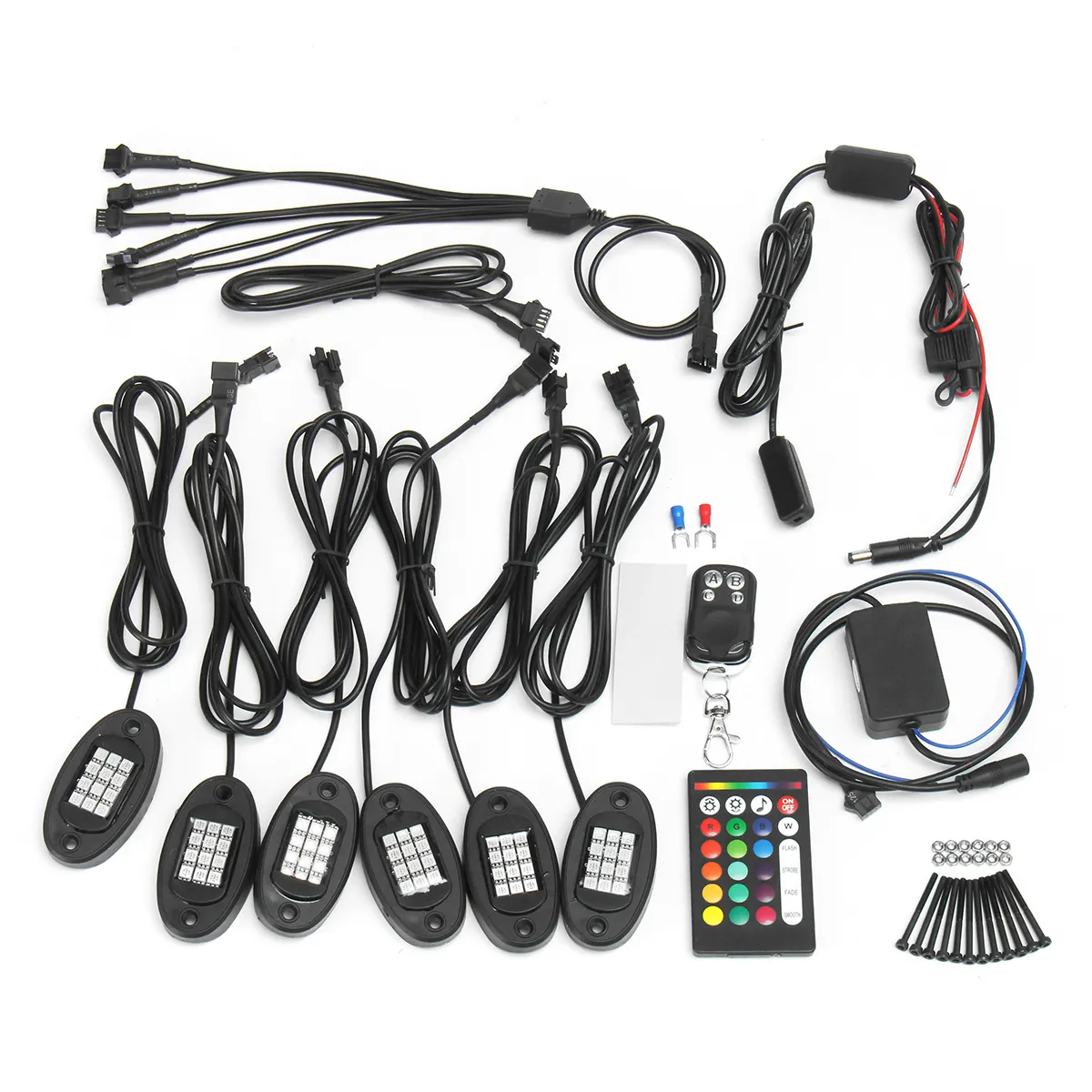 6Pcs Universal Colorful RGB LED Car Rock Lights RF Dual Remote Control 5050 72 Led Waterproof IP68 Energy-Saving Ambient Lamp Car SUV Pickup