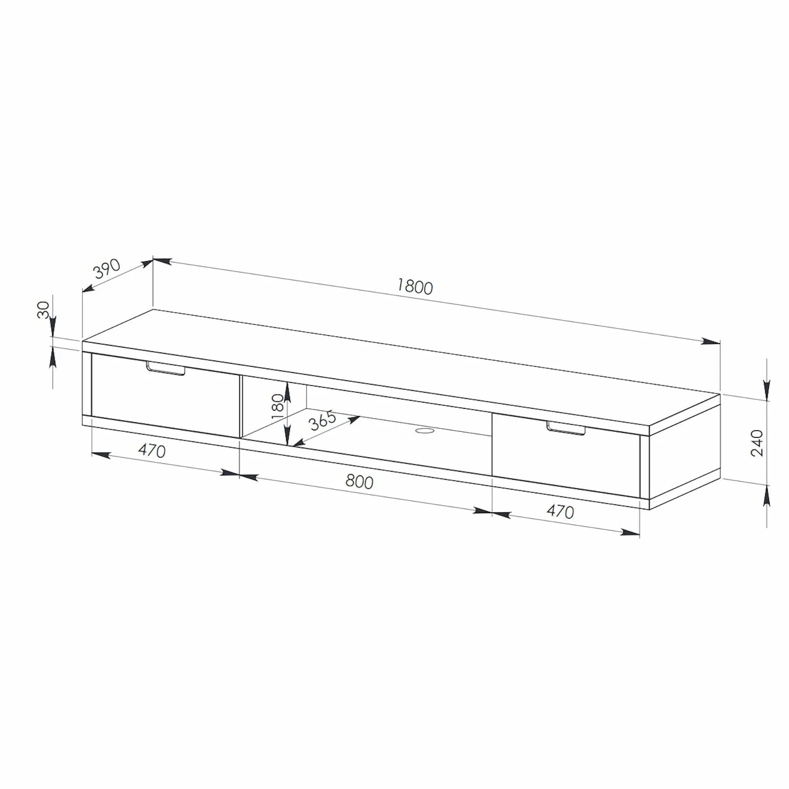 Air Entertainment Unit, Wall Mount, Entertainment Unit, 1800mm Oak by Criterion
