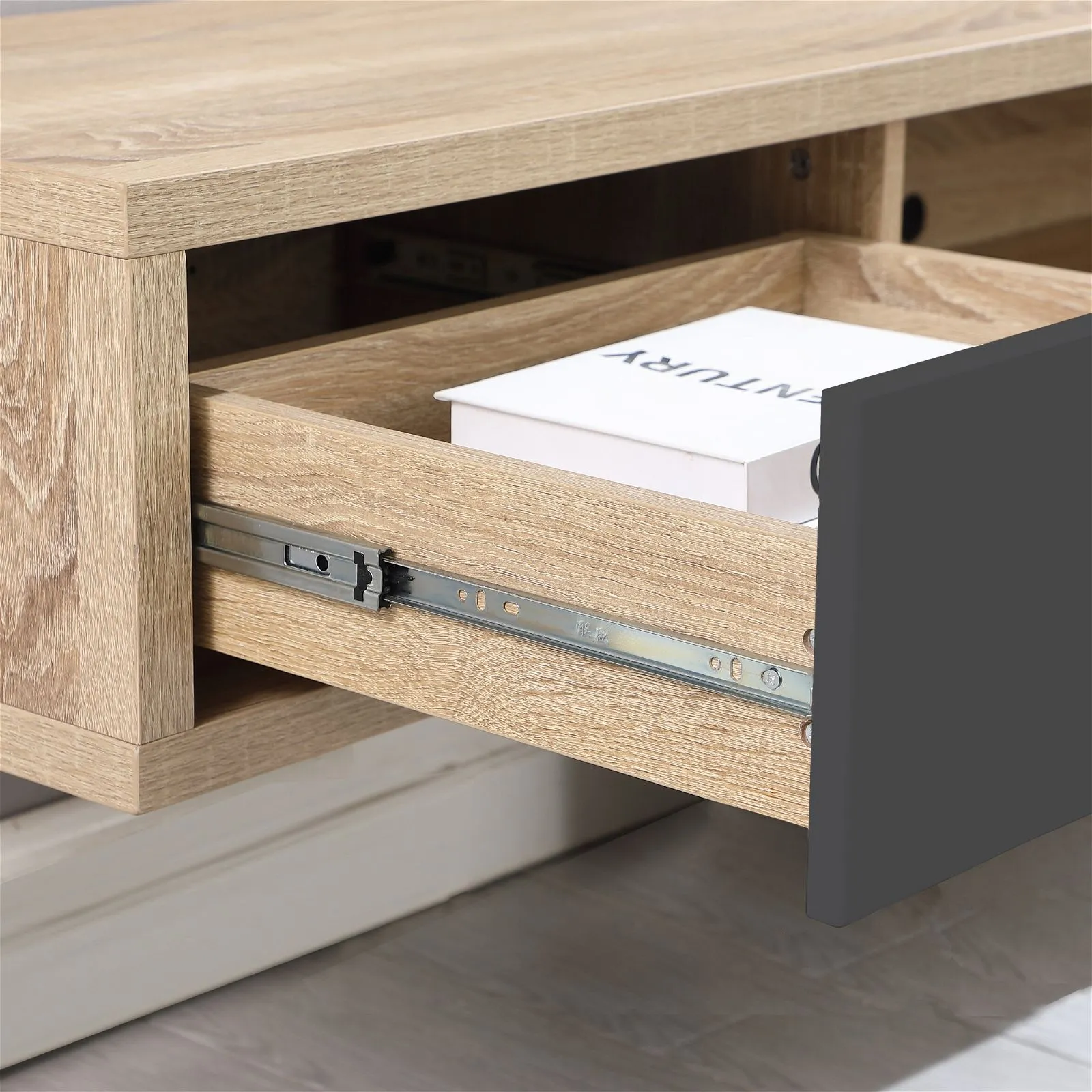 Air Entertainment Unit, Wall Mount, Entertainment Unit, 2000mm Oak with Grey Drawers by Criterion