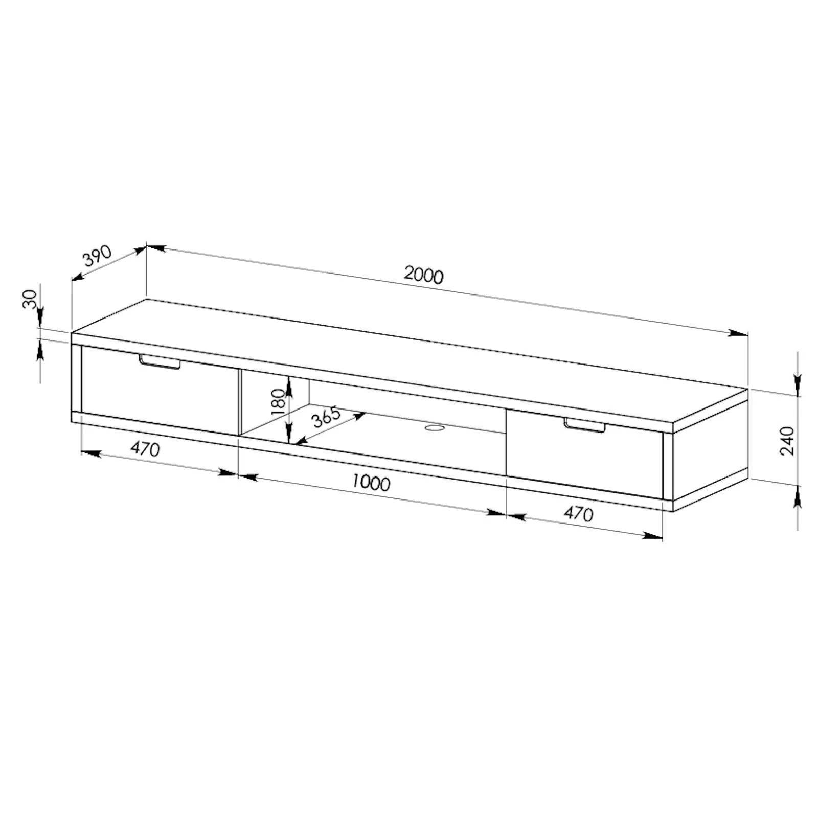Air Entertainment Unit, Wall Mount, Entertainment Unit, 2000mm Oak with Grey Drawers by Criterion