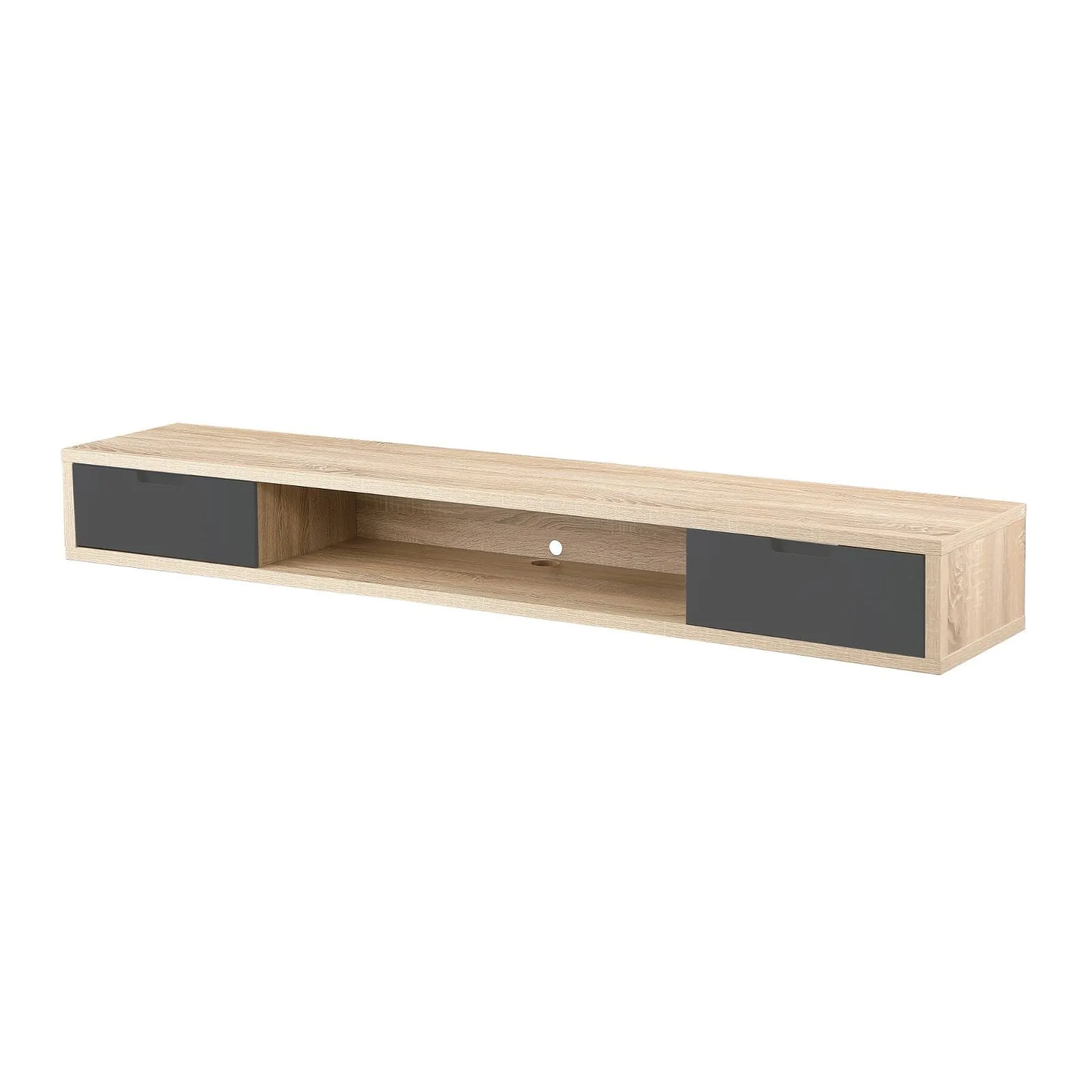 Air Entertainment Unit, Wall Mount, Entertainment Unit, 2000mm Oak with Grey Drawers by Criterion
