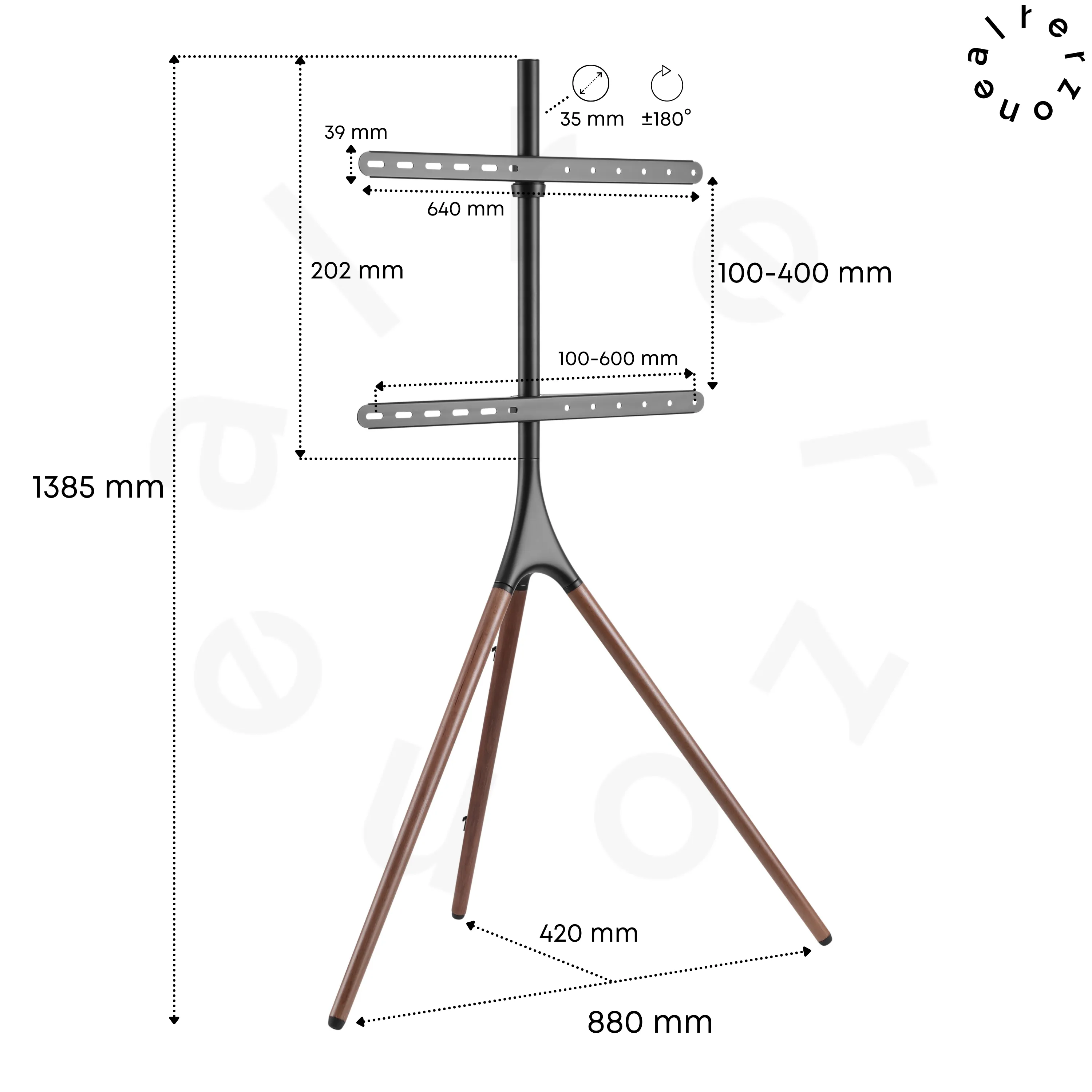 Alterzone Trio Easel TV Floor Stand for 45"-65" TVs, Walnut