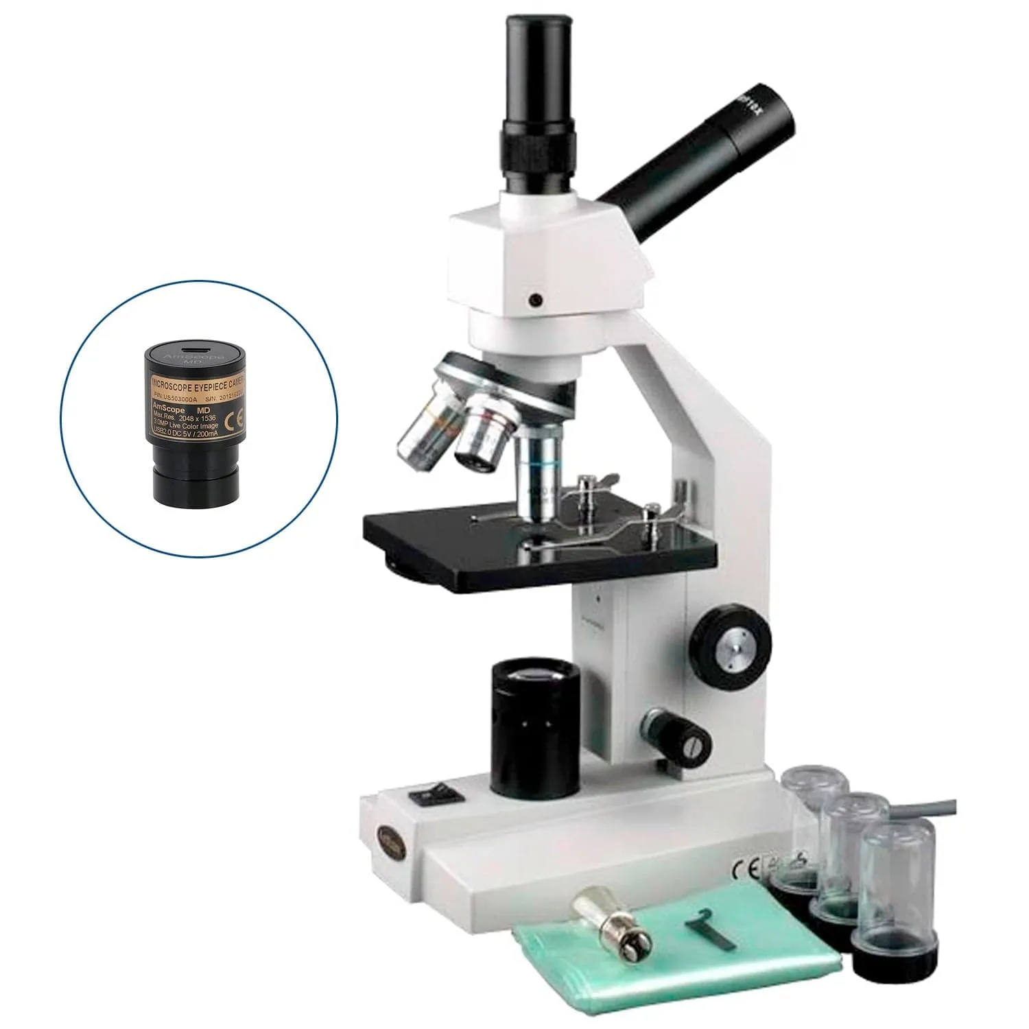 AmScope D120 Series Dual-view Monocular Student Compound Microscope with Mechanical Stage