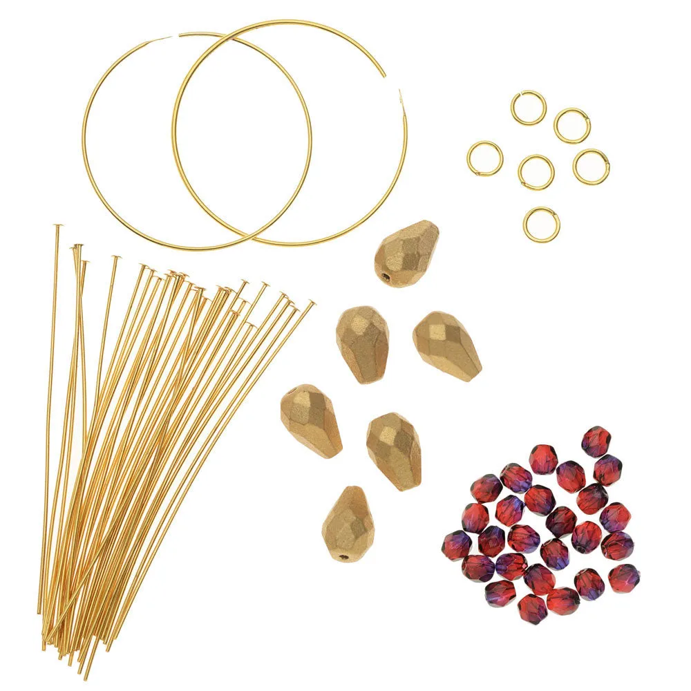 Beaded Hoop Earrings - Gold/Garnet - Exclusive Beadaholique Jewelry Kit