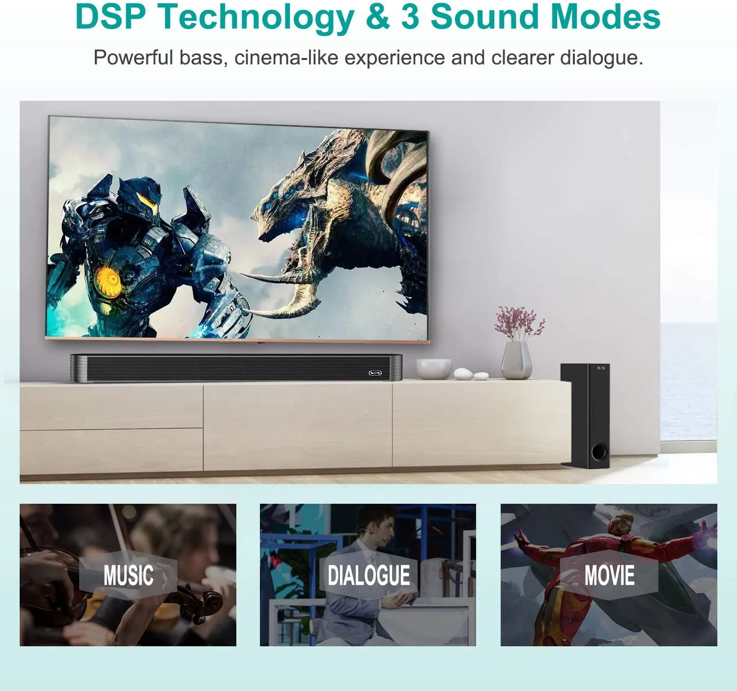 BESTISAN SG06 27 Inch 140 Watts Sound Bar with Subwoofer Wireless Bluetooth 5.0 Home Theater System for TV | Open Box