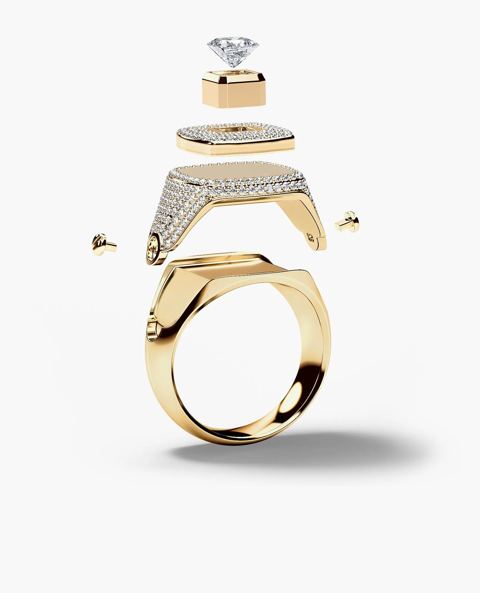 BETZ Gold Signet Ring with 1.80ct Black Pave Diamonds