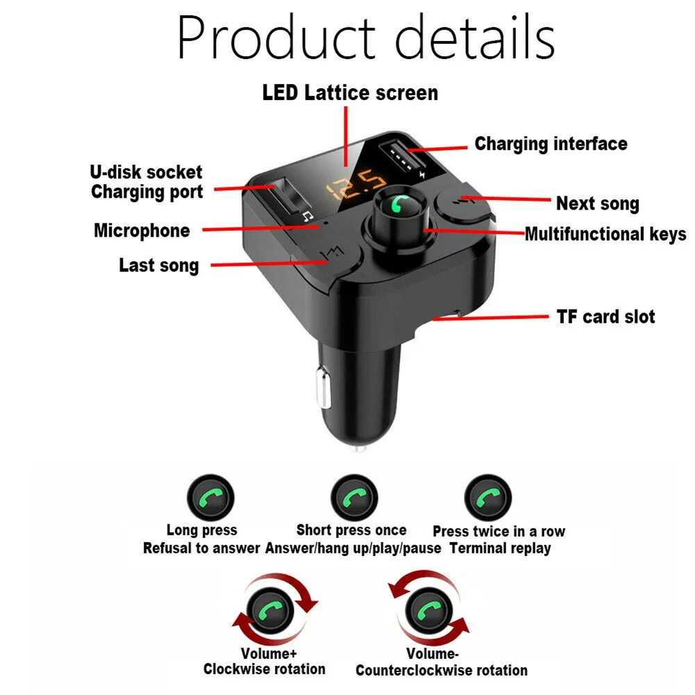Car Wireless FM Transmitter Bluetooth 5.0 Black
