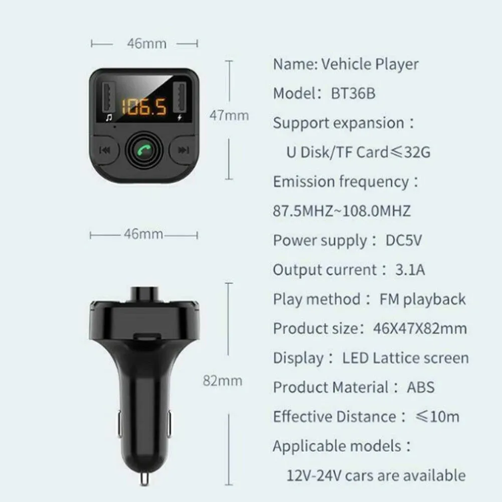 Car Wireless FM Transmitter Bluetooth 5.0 Black