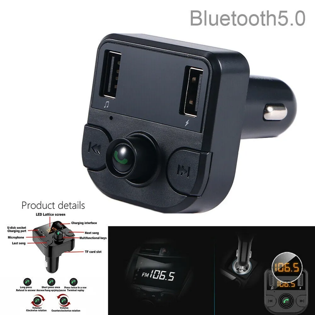 Car Wireless FM Transmitter Bluetooth 5.0 Black