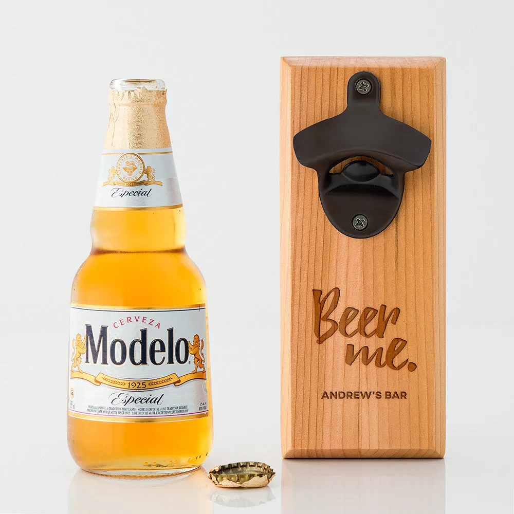 Cedar Wood Personalized Wall Mount Bottle Opener
