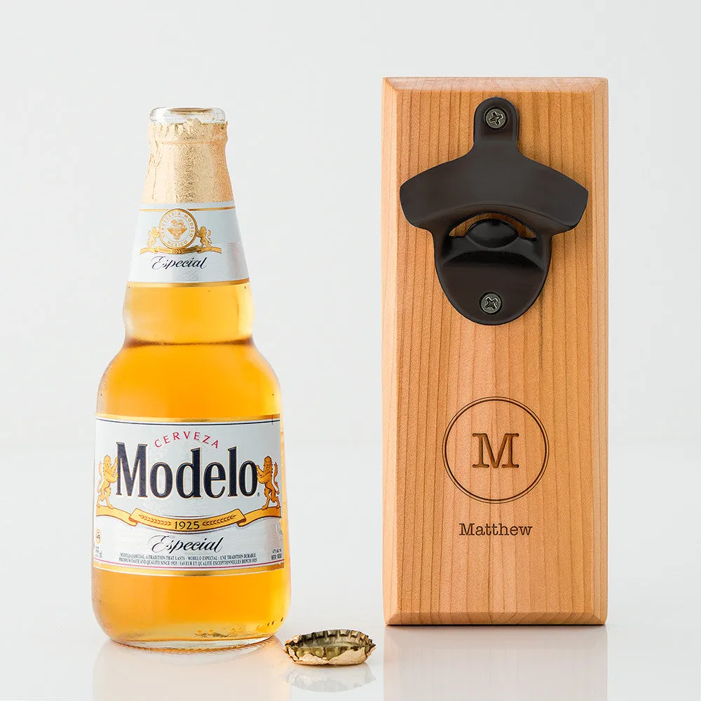 Cedar Wood Personalized Wall Mount Bottle Opener