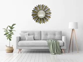 Ck Homez Metal Decorative Mirror Wall Mounted Hanging Mirror Sculpture Metal Flower Design Modern Art Mirror for Home Decor (White and Golden 34x34x2 Inch)