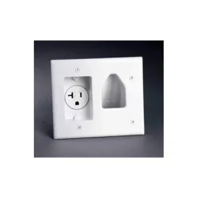 Datacomm 45-0020-WH Recessed Low Voltage Cable Plate with 20 Amp Rec. Power White