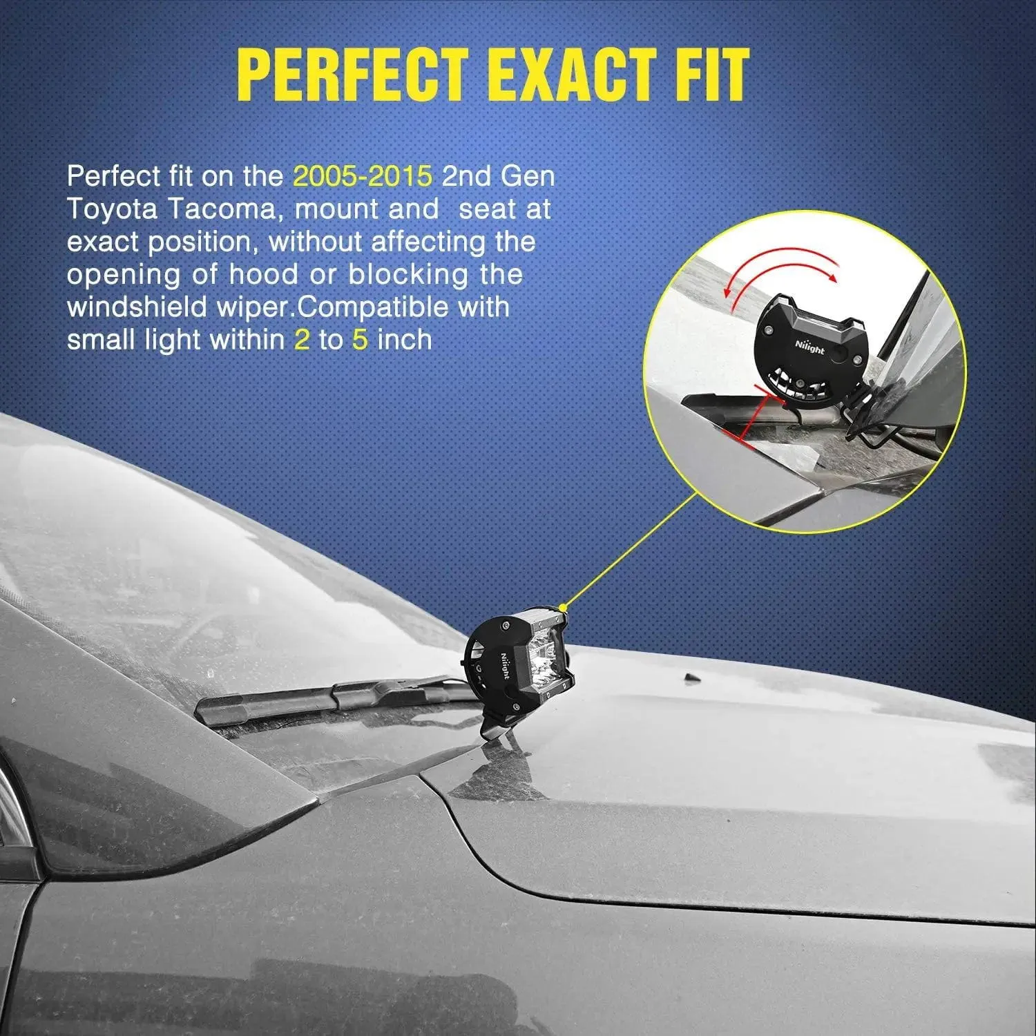 Ditch Light Hood Mounts For 2005-2015 2nd Gen Toyota Tacoma