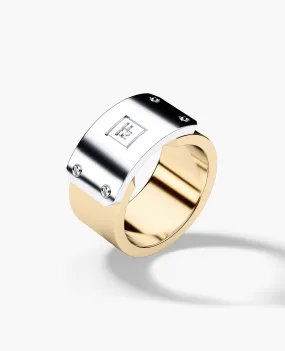 DONLIN Two-Tone Gold Initial Ring with Plate - Wide Version