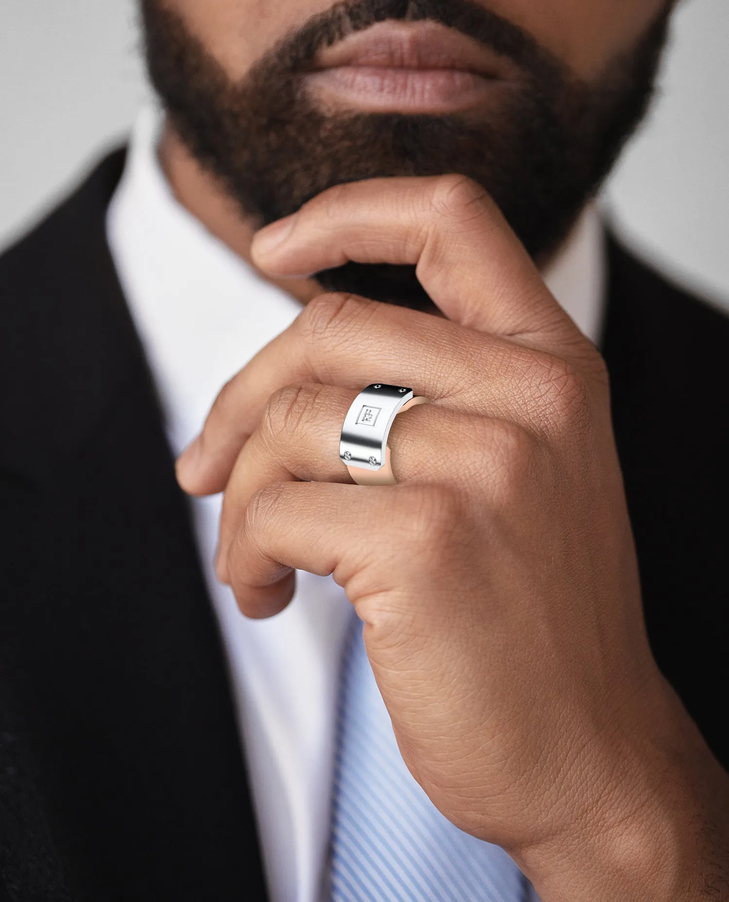 DONLIN Two-Tone Gold Initial Ring with Plate - Wide Version