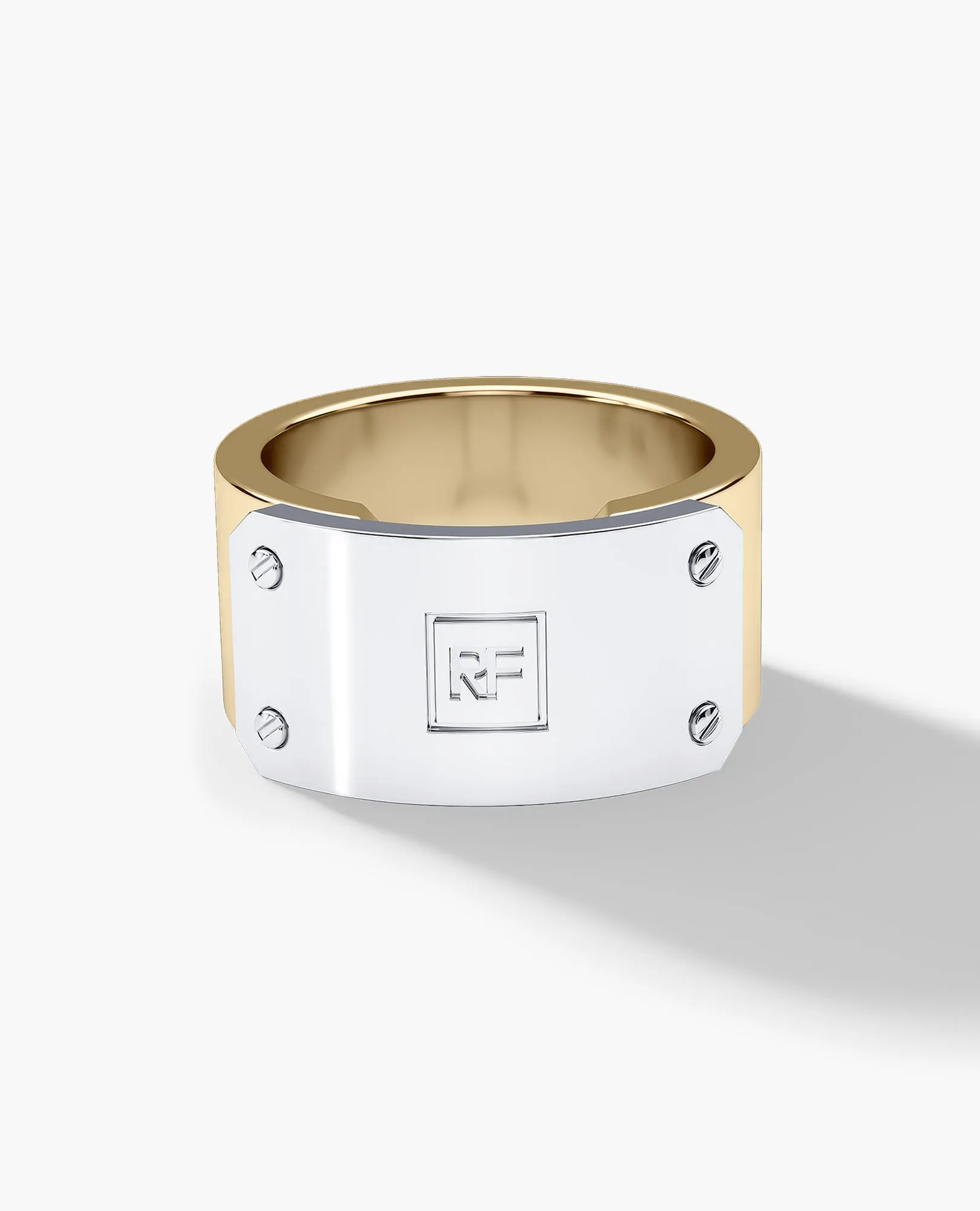DONLIN Two-Tone Gold Initial Ring with Plate - Wide Version